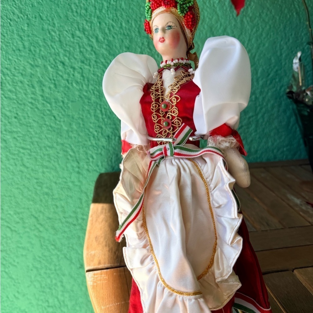Vintage Traditional Russian Costume Hand Painted Porcelain Doll on Stand
